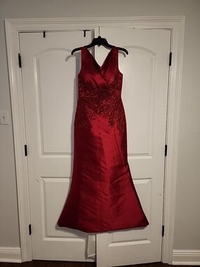 Sleeveless Dark Red Tafetta V-Neck Wedding Formal Mermaid Dress w/ Lace & Jacket